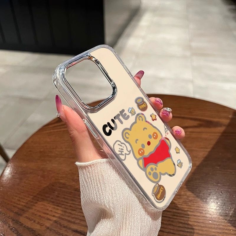 Winnie the Poole and Strawberry Bear Apple 16promax Mobile Phone Case iPhone15 Mirror 14 Cute 13 Couple 12 Women