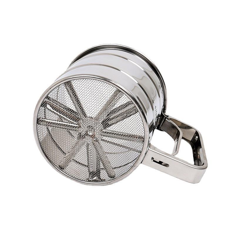 Tamiz de harina de acero inoxidable de mano de tamaño pequeño 24 DE MALLA tamiz de polvo semiautomático herramienta de cocción Filtro de tamiz de azúcar en polvo