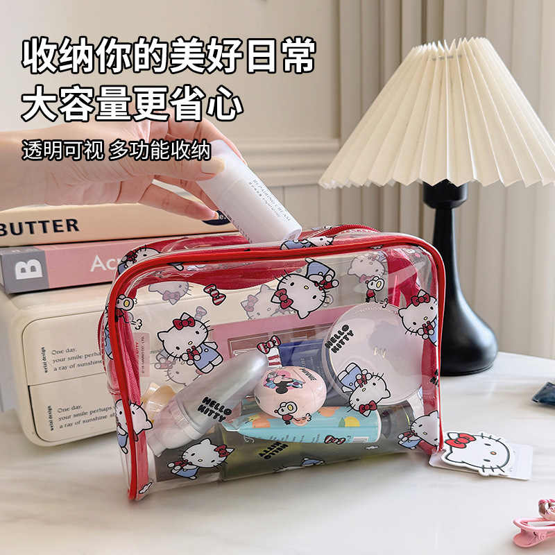 Popular Sanrio Cartoon Transparent Makeup Bag with Large Capacity and High Aesthetic Appeal, Kuromi Cute Portable Travel Storage Bag