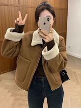 羊羔毛绒外套高级感小香风女秋冬季宽松短款小个子皮毛一体夹克厚