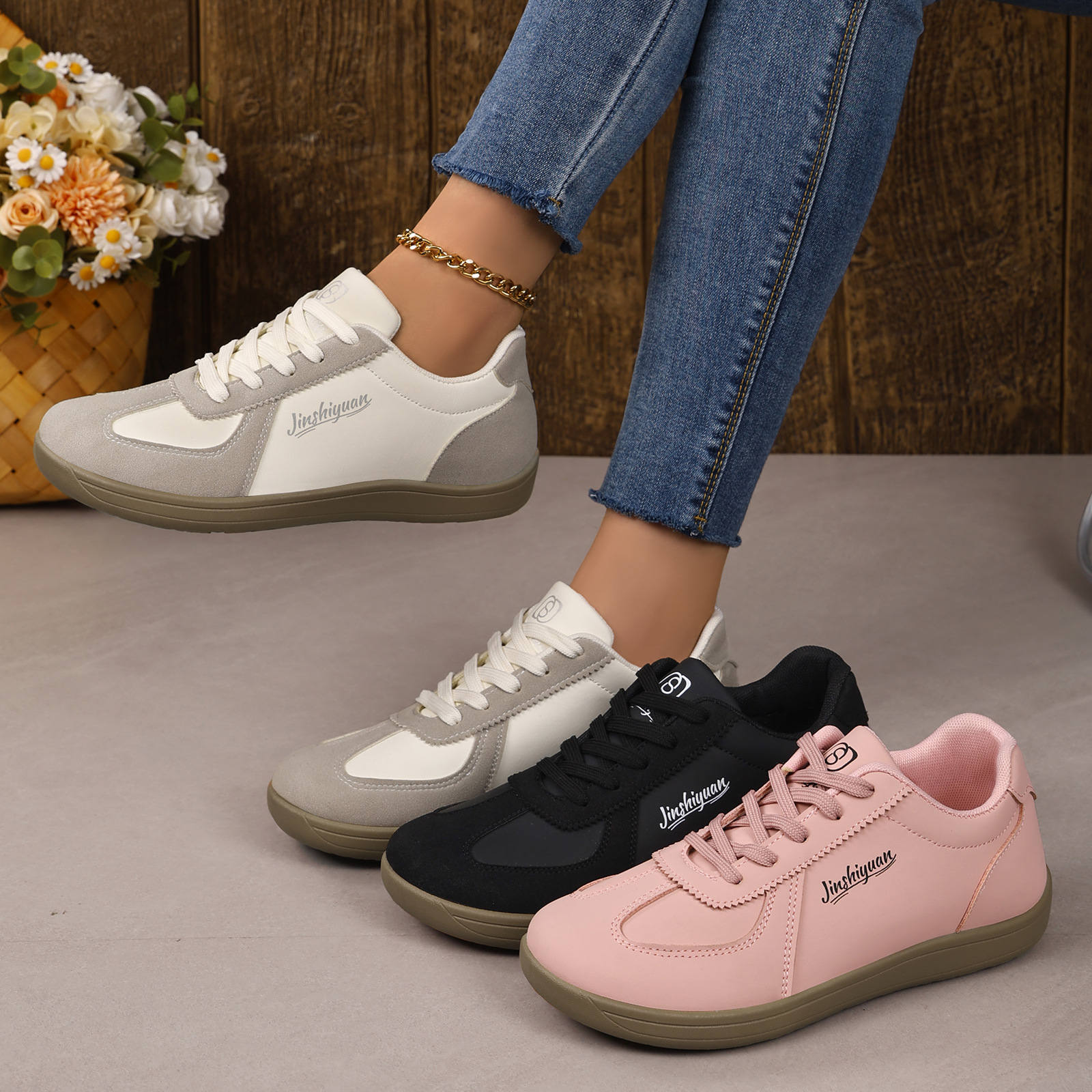 Zapatos de mujer nuevos zapatos transfronterizos temu zapatos casuales cómodos con suela suave zapatos casuales de color sólido simple al por mayor zapatos de entrenamiento alemán