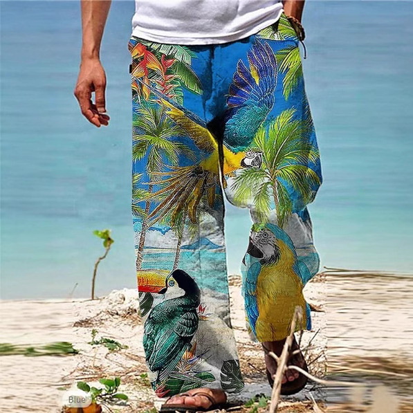 Men's Long Pants Summer Beach Pants with Drawstring Elastic Waist, 3D Printed Striped Geometric Pattern