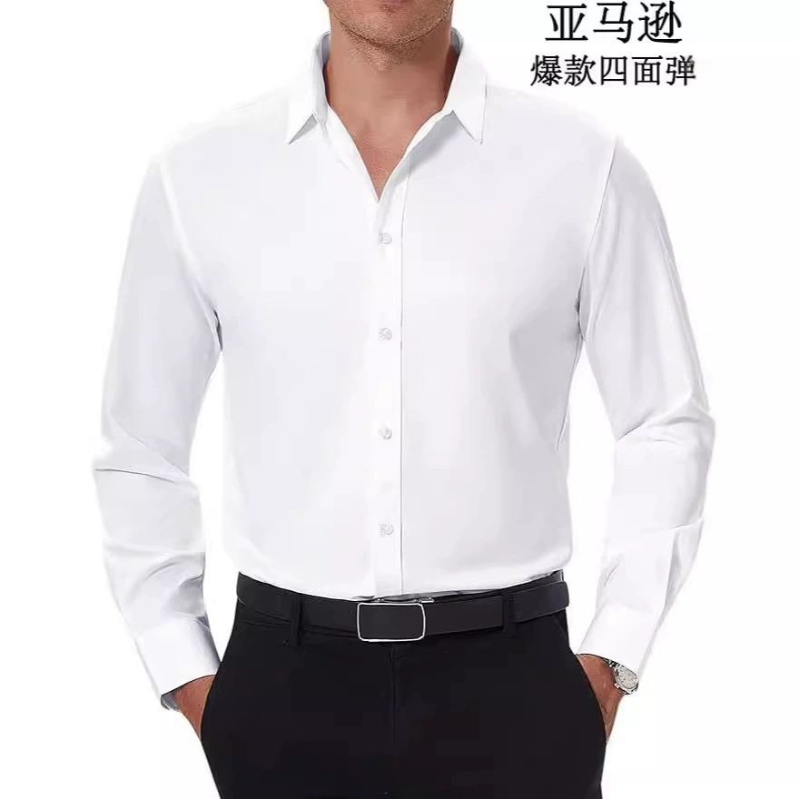 Амазонка взрывы четырехсторонняя эластичная мужская рубашка деловая повседневная одежда пряжка без горячего цвета рубашка мужской длинный рукав