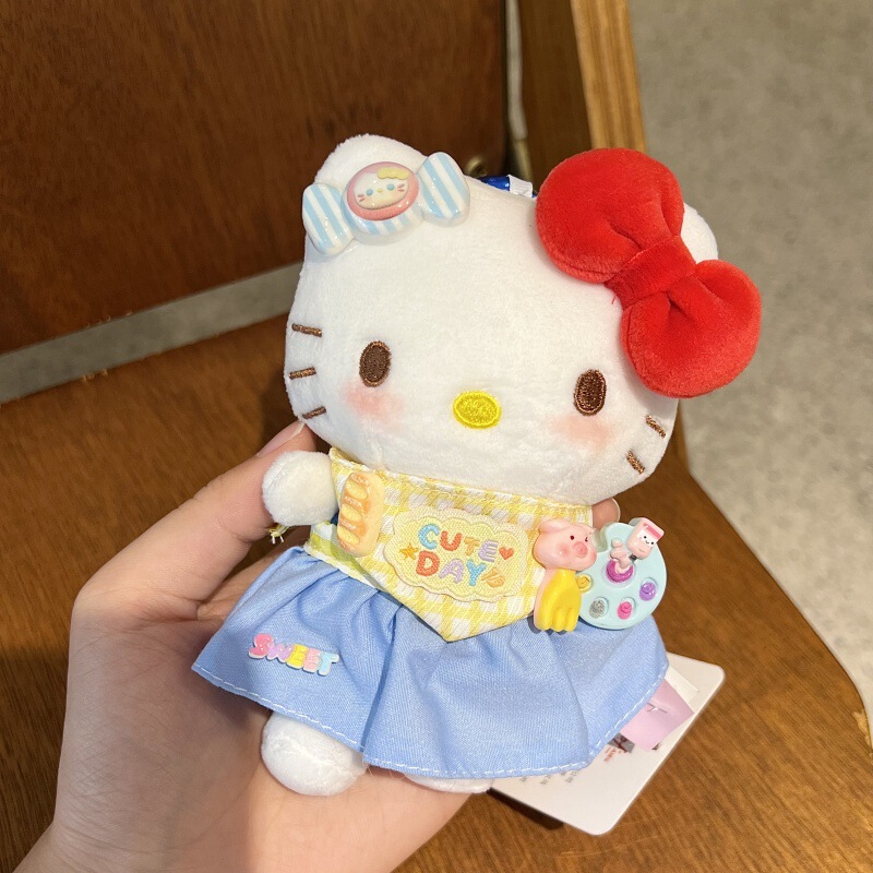 新款网红正版HelloKitty钥匙扣黄粉色包头帽条纹围裙猫猫包包挂件|undefined