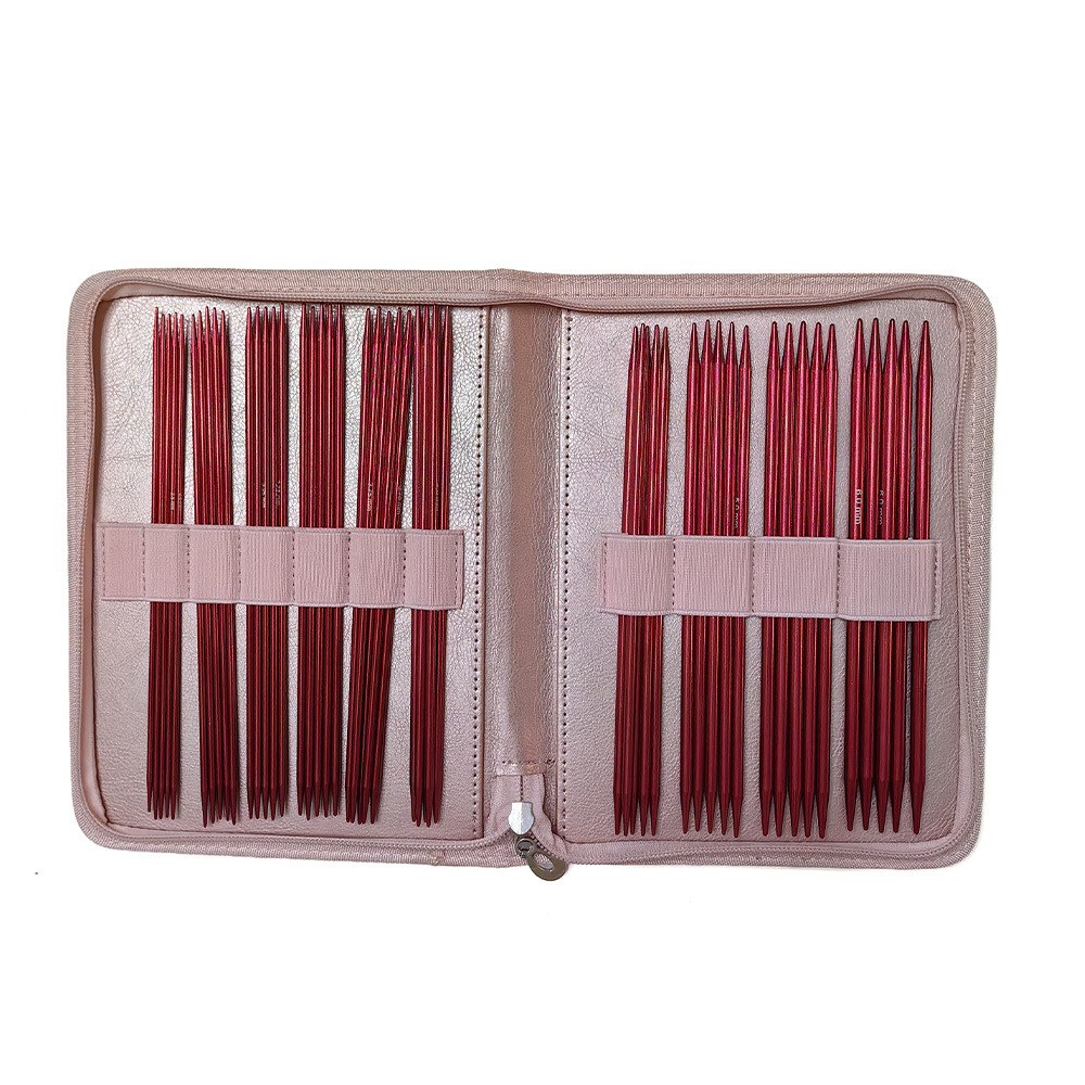 Herramientas de tejido rojo de doble punta aguja de lana roja aguja de suéter de alúmina 20cm 11 bolsa de Pu
