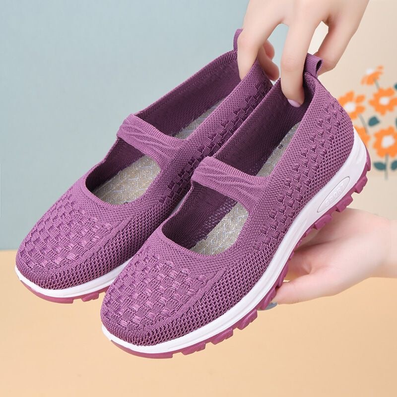 New Summer Style Old Beijing Cloth Shoes, Breathable, for Middle-Aged and Elderly Mothers, Soft Sole, Non-Slip, Sports and Casual Shoes, Purple, for Women