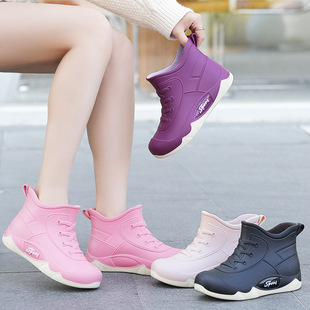 Short-Tube Fashionable Rain Boots for Women, Thickened Non-Slip Wear-Resistant Student Rubber Shoes, Outdoor Lightweight Low-Cut Sports Rain Boots