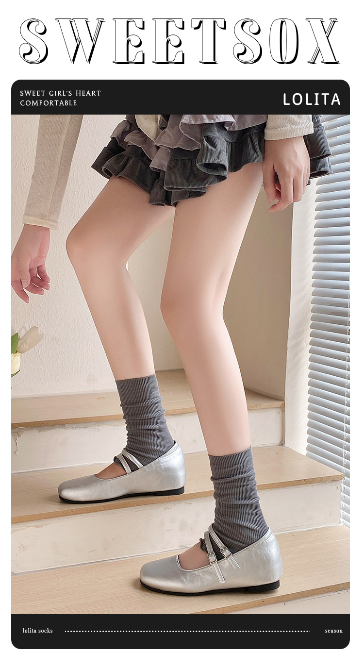 Scaldamuscoli Stivali Moda Cotone Stile Balletto Calzini Impilati Donna Primavera e Autunno Tinta Unita Legno Orecchie Bordo Tubolare Medio Lolita Ragazza Pizzo Copri Polpacci_voghion.com