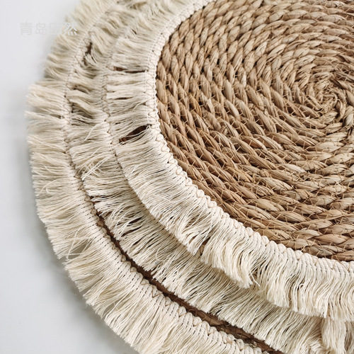 Amazon tassel edge straw placemat thickened insulated casserole mat cattail woven placemat mixed dining table plate mat