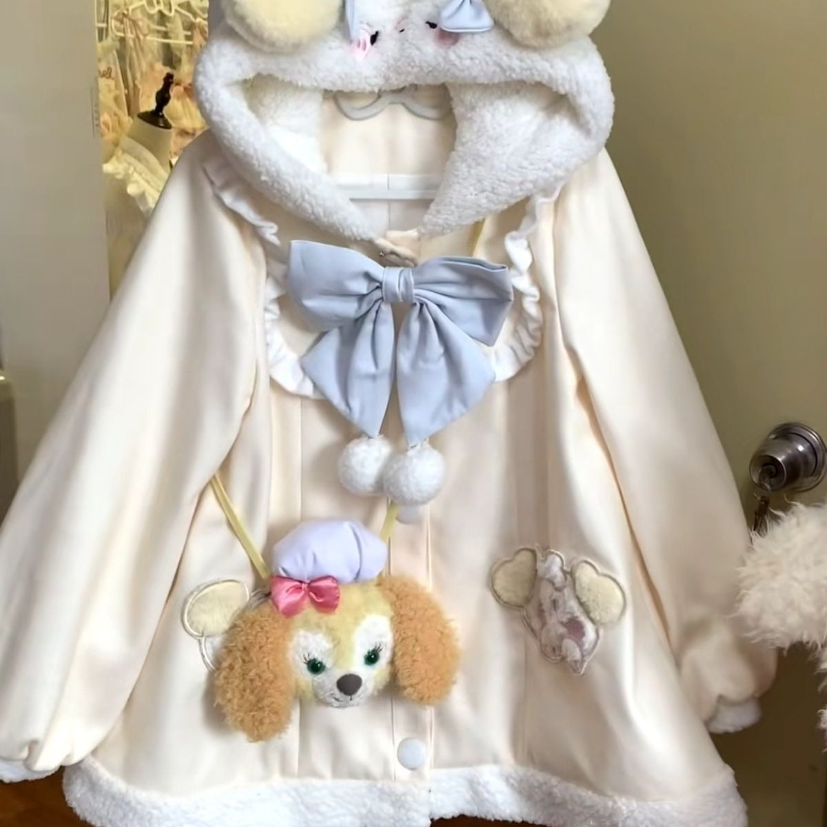 公主袖大衣小眠可爱外套2025粉色棉服加绒雪尼尔氨纶汪兔小甜黜焚