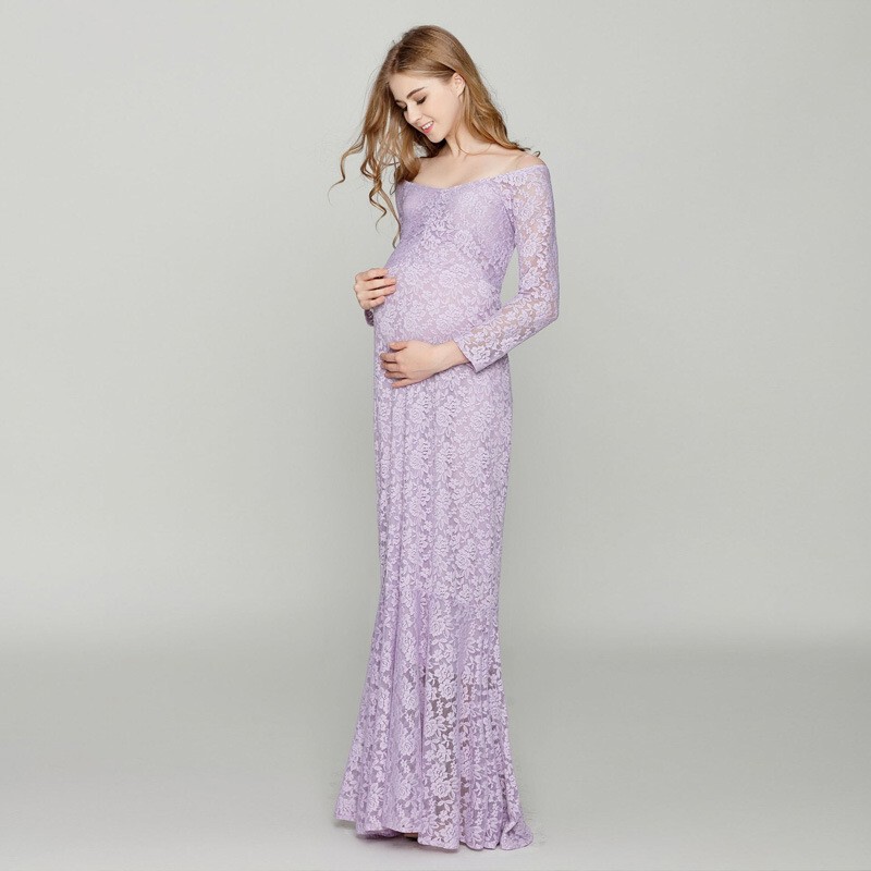 2022 Cross-border Foreign Trade Amazon Pregnant Women's Long Dress Photo Dress One-piece Dress Pregnant Women's Photography Lace Elastic