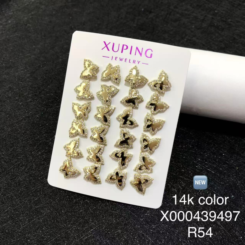 14K color Xuping joyería geometría estrella de amor auriculares de zircón ligero de lujo nicho sensación de mujer
