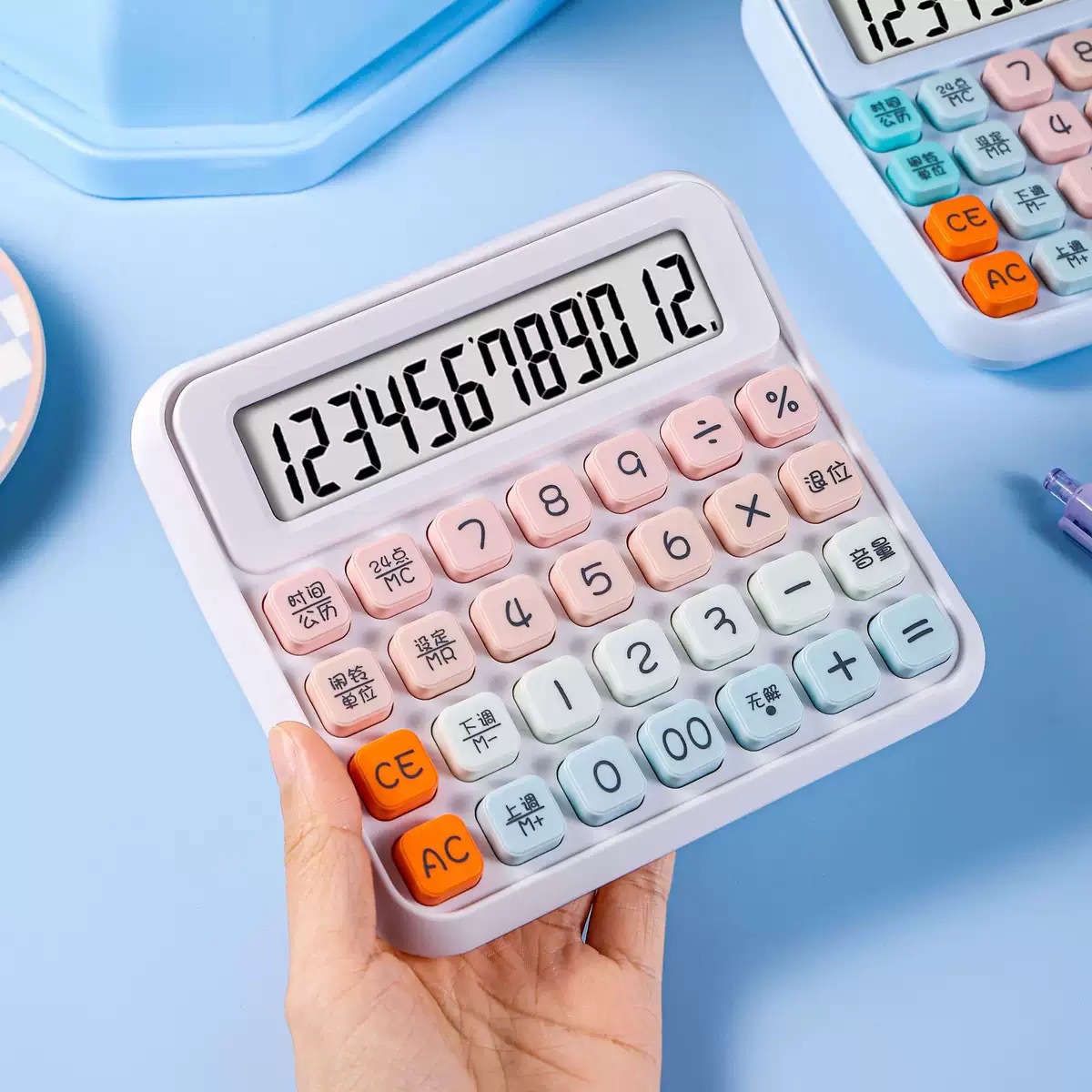 Calculadora de transmisión de voz en vivo de pantalla grande de macarón 12 bits de batería financiera contable especial para oficina