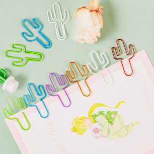 Six-Color Creative Cactus Paper Clips Wholesale Plastic-Coated Material Colorful Paper Clips Student Pagination Bookmark Clip Manufacturer