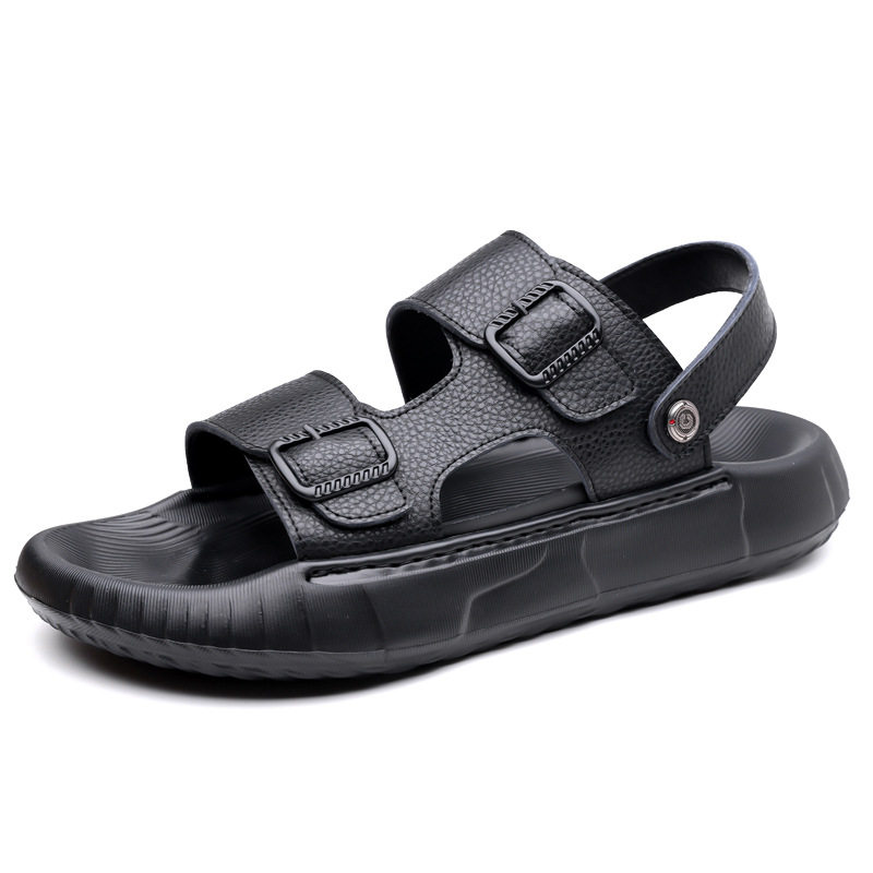 Dép sandal nam da bò lớp đầu hở ngón thoáng khí chống trượt đi biển — GA07 màu nâu, GA07 màu đen