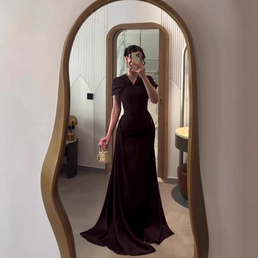 Amazon European and American Cross-Border 2025 New Autum Retro Accessible Luxury Style Dress Short-Sleeved Long Skirt Elegant Dress