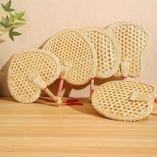 Embroidered Traditional Round Fan, Hand-Woven Cattail Fan, Portable Hanfu Internet Celebrity Chinese Fan, Summer Mosquito Repellent Portable Silk Flower