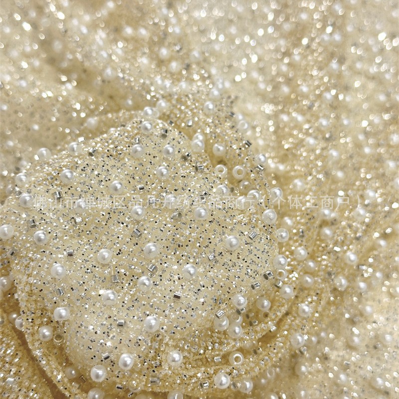 Nuevo fondo de polvo espumado cuentas bordadas telas de alta moda vestido cena fiesta vestido de tela
