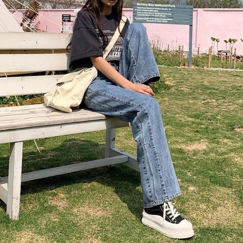 高腰闊腿褲牛仔褲女夏季薄款寬鬆顯瘦春秋褲子拖地直筒2024新款