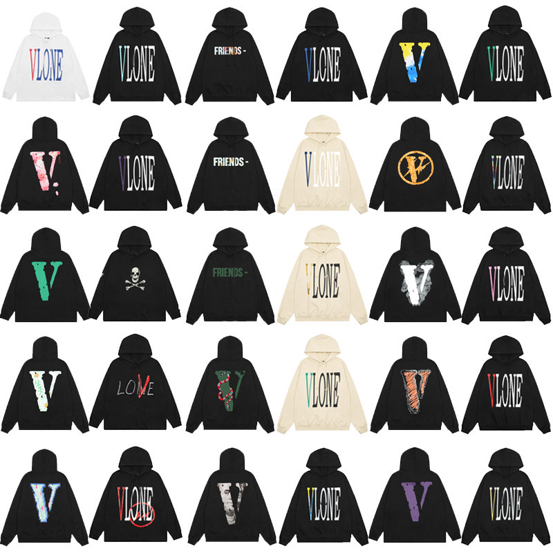 VLONE American Hip-Hop Fashion Brand Smoke Big V Hooded Sweatshirt Men's and Women's Loose Couple Jacket