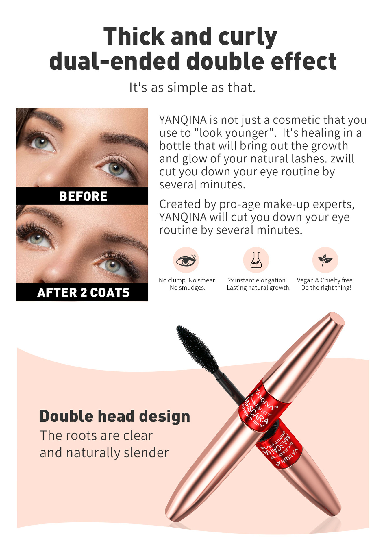 YANQINA Yanqina Dual-Effect Two-in-One Long Mascara is waterproof, naturally thick, curling and does not smudge makeup Application Scenario