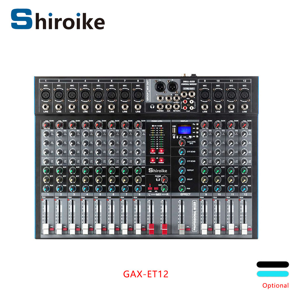 GAX-ET16 전문 16/12/8 채널 DJ 믹싱 믹서 강력한 48V 팬텀 파워 믹서