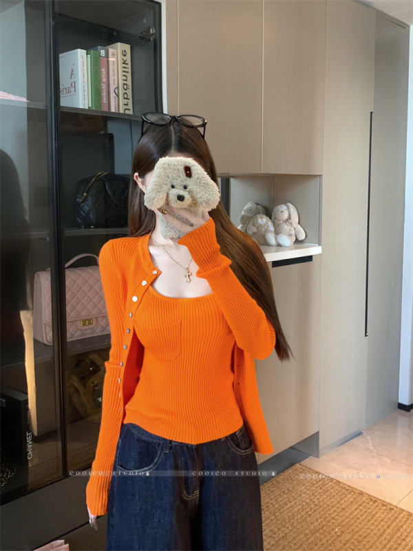 纯欲设计感防晒套装女秋季2025新款长袖针织开衫吊带背心两件套潮|undefined