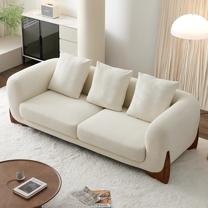 Silent Style Lambskin Fabric Sofa Designer Simple Three-Seat Nordic Living Room Small Apartment Cream Style