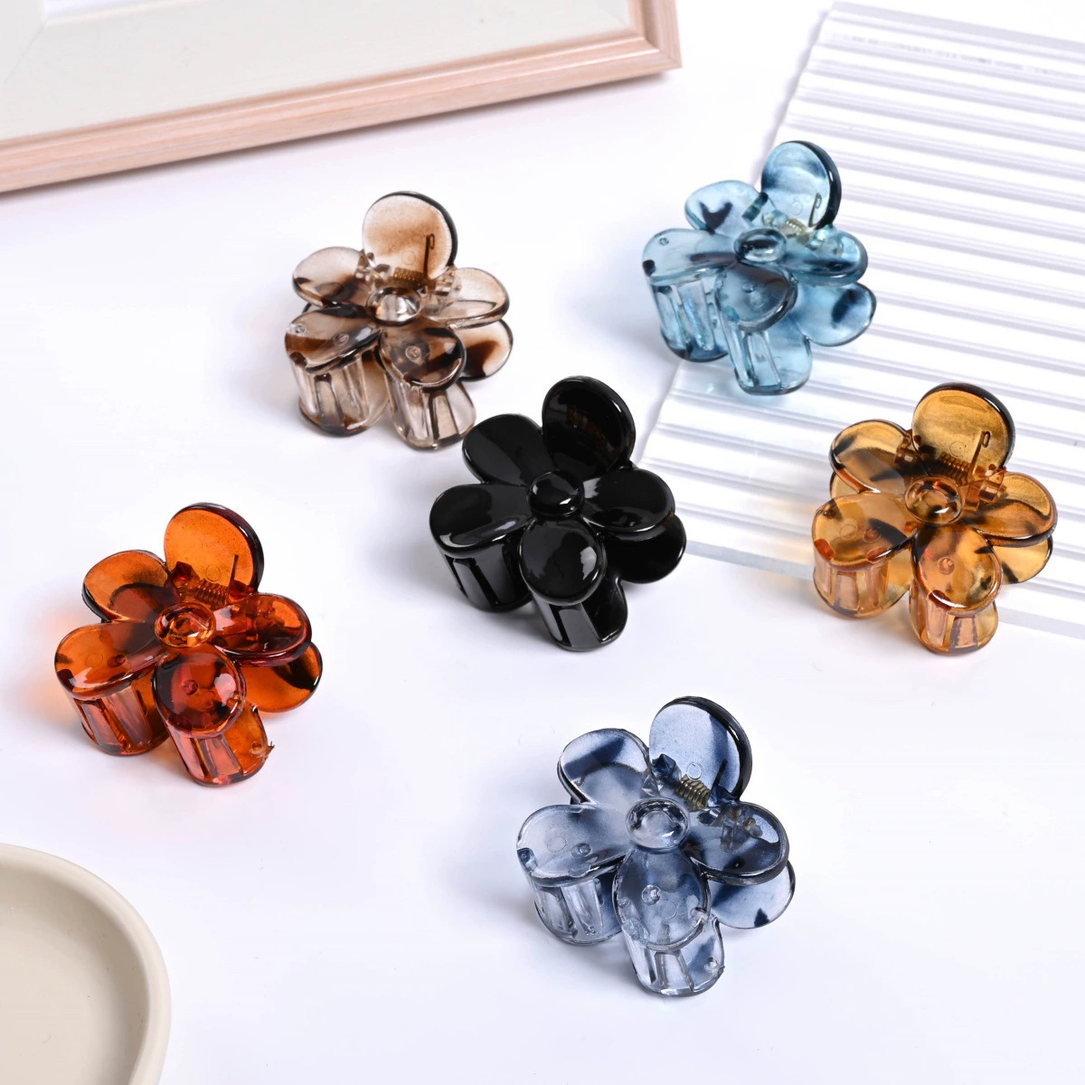 (Cross-border trading), plastic crab pin, transparent hair accessory, hairgrip, flowered