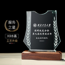 高档水晶木头奖杯 制作公司年会 嘉奖员工纪念奖杯奖牌授权牌