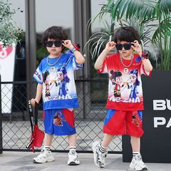 子供服男の子ネザスーツ夏服子供半袖トップスショーツ子供アイスシルク速乾服スポーツウェア2