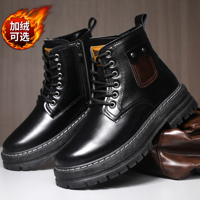 Winter New Men's Boots Soft-Soled Leather Shoes Outdoor Snow Boots Workwear Men's Shoes High-Top Fleece-Lined Thickeneded Cotton Shoes