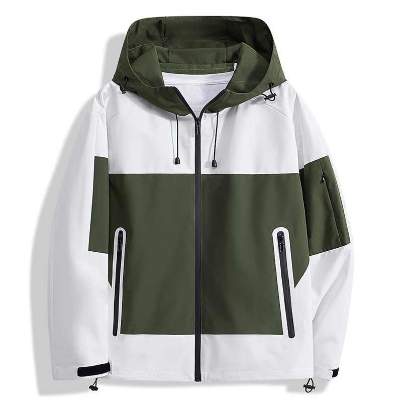 Cross-border men's and women's autumn and winter thin hooded assault clothing contrast color youth outdoor camping windproof coat student group clothing