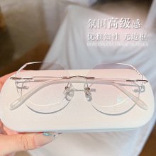 超轻大框无框眼镜架配近视眼镜女瘦脸韩版钻石切边防蓝光有度数潮