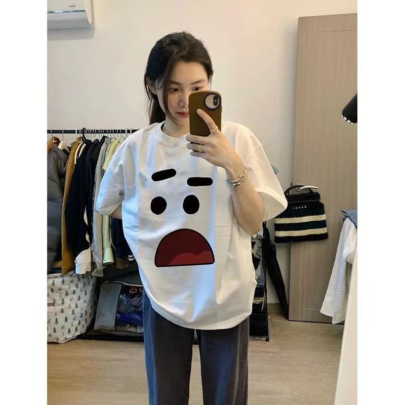 Bolsa de expresión facial manga corta Camiseta Linda cuello redondo Camiseta de manga corta para hombres y mujeres estilo coreano estudiante moda suelta ins Top par desgaste T image 4