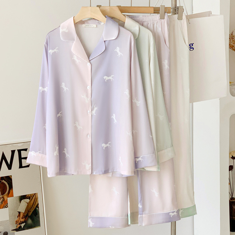 Long Sleeve pajamas Women's Ice Silk thin women's suit unicorn blooming gradient high-end fashion comfortable homewear Long Sleeve pajamas Women's Ice Silk thin women's suit unicorn blooming gradient high-end fashion comfortable homewear