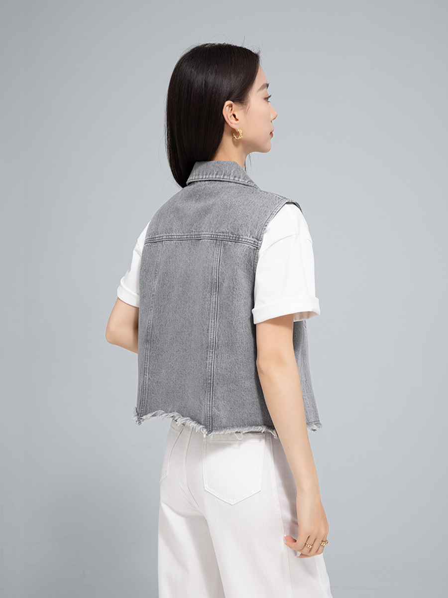 Áo vest denim không tay nữ phong cách Hồng Kông cổ điển — AC65335