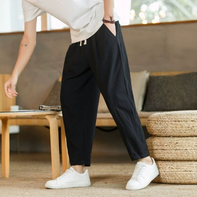 Linen Pants for Men, Summer Thin Casual Cropped Pants, Cotton-Linen Pants Set, New Loose Tapered Men's Pants Linen Pants for Men, Summer Thin Casual Cropped Pants, Cotton-Linen Pants Set, New Loose Tapered Men's Pants