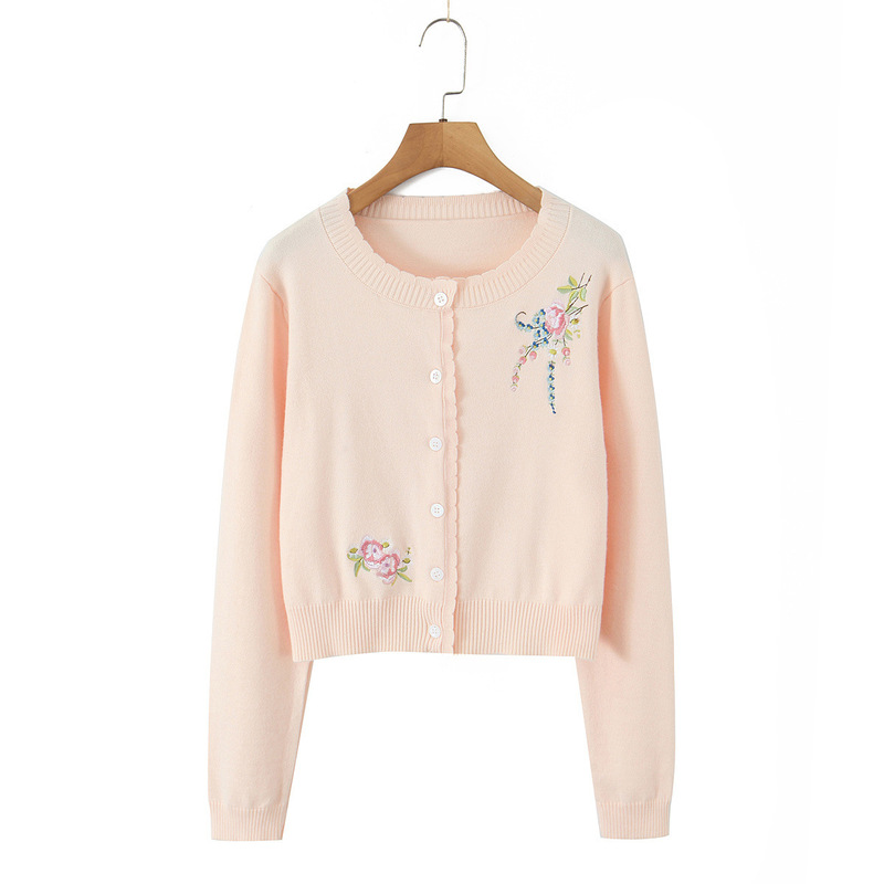 Amazon European and American Style 2025 Summer New Product, Gentle Style, Exquisite and Versatile Cream Embroidered Knitted Cardigan
