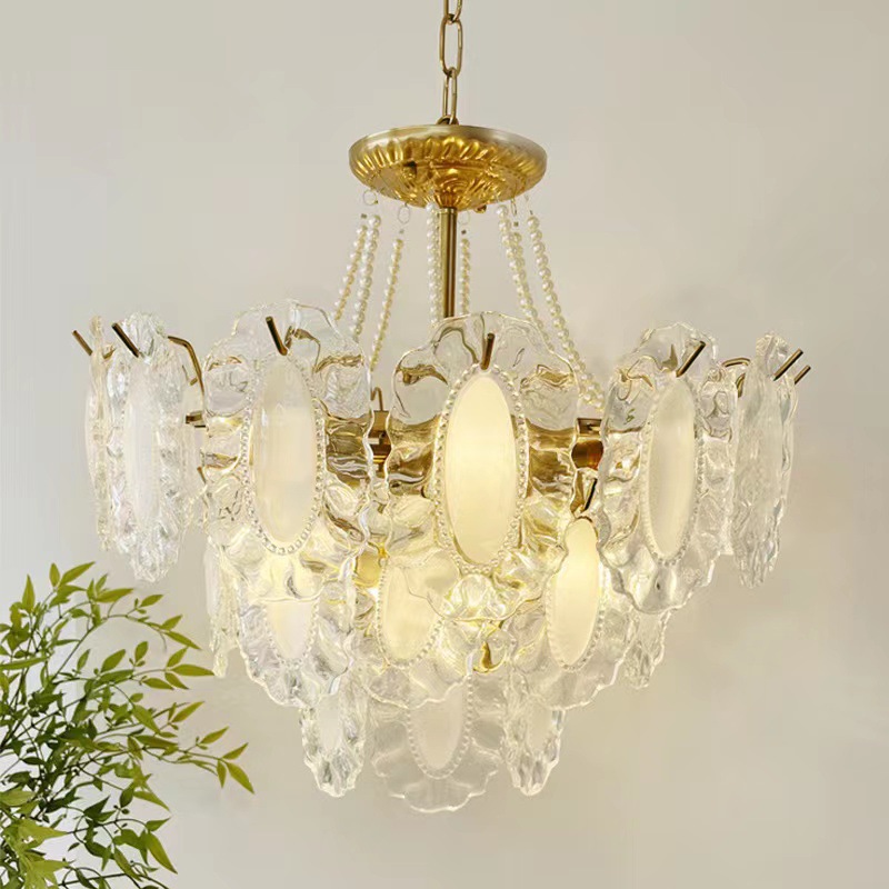 法式中古水晶吊灯创意玻璃时尚浪漫珍珠房间灯具轻奢新款主卧室灯