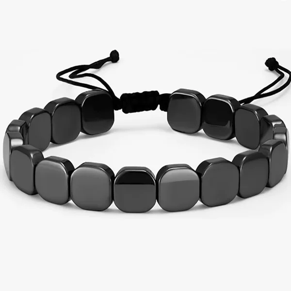 Cross-Border Hot-Selling Square Black Gallstone Bracelet for Men, Hematite Elastic Mixed Bracelet, Adjustable Beaded Bracelet