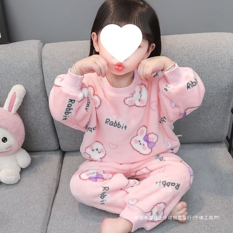 Flannel demi-season children's fleece split coral velvet pijama