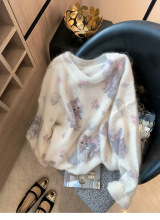 猫咪印花钉珠马海毛女2025秋季新款温柔慵懒风软糯减龄针织衫上衣