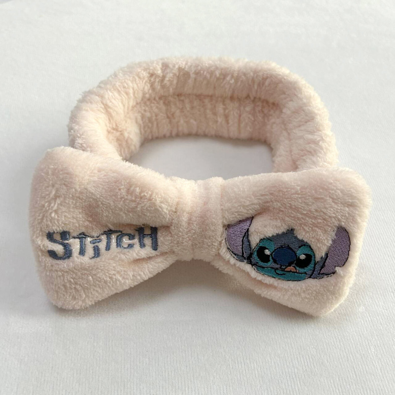 漫画かわいいステッチヘアバンド卸売女性ぬいぐるみステッチ洗顔リストバンド刺繍蝶エンドヘアバンド|undefined