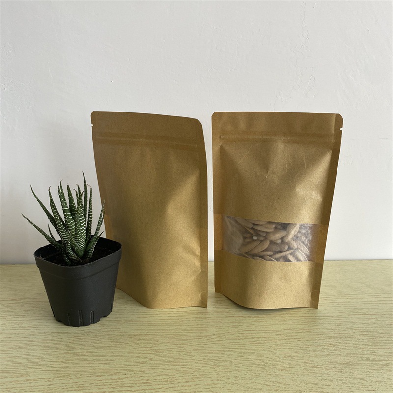 现货磨砂自立自封袋开窗食品袋批发牛皮纸密封袋牛皮纸袋印logo