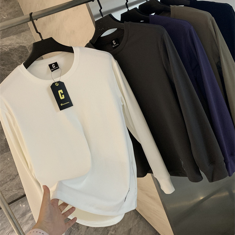 Order from the island country! Vertical texture breathable stretch quick-drying autumn new round neck long sleeve T-shirt base shirt hoodie for men