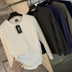 Order from the island country! Vertical texture breathable stretch quick-drying autumn new round neck long sleeve T-shirt base shirt hoodie for men