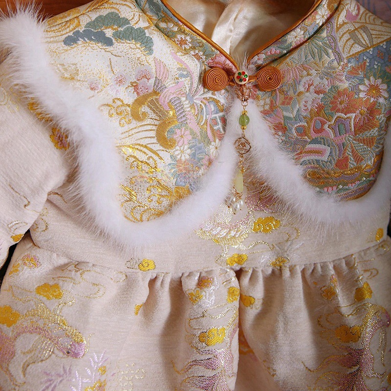 1 년 된 원피스 여성 보물 봄 새로운 중국 스타일 청삼 랩 방귀 옷 보름달 백일 설날을 잡아라 저우탕 세트