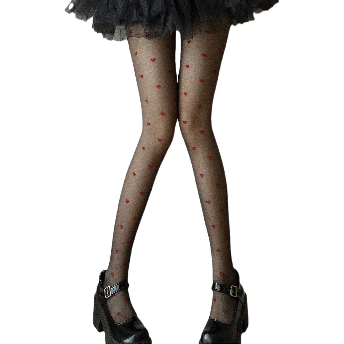 2022 Venta caliente rojo pequeño amor jacquard corazón envuelto medias sexy pierna adelgazante transparente negro pantimedias