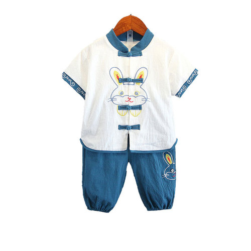 Boys Hanfu Chinese style children's clothing baby summer short-sleeved suit summer cotton and linen Tang suit performance suit two-piece set